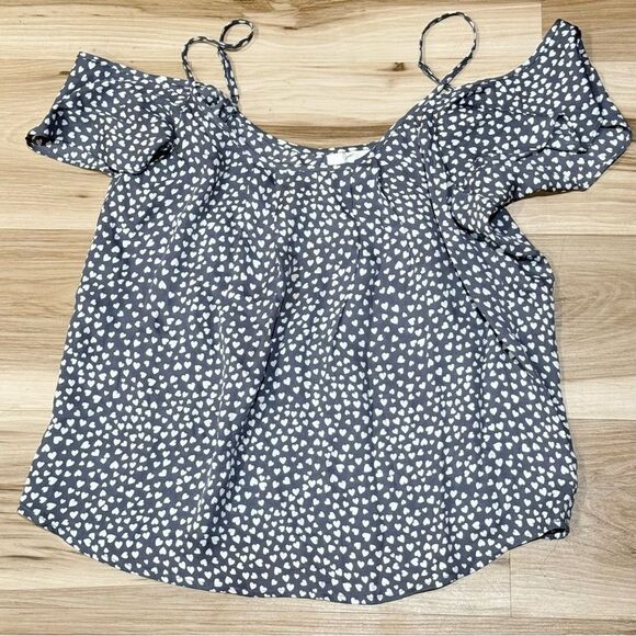 Joie Silk Grey Heart Cold Shoulder Top Blouse Women’s XS - Picture 2 of 4